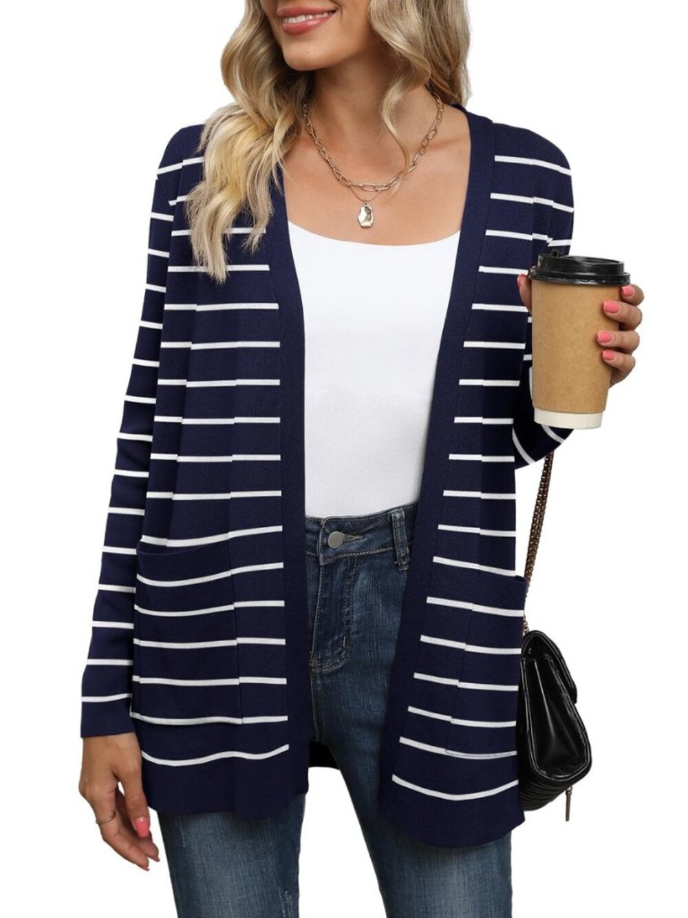 Women Open Front Cardigan Sweater with Pockets Fall Outfits